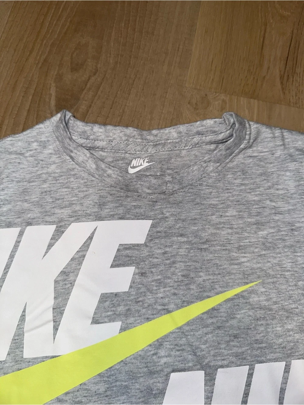 Nike Kids' Gray T-Shirt with Neon Yellow Swoosh